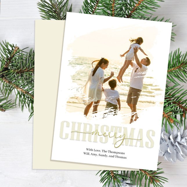 Cartes Pour Fêtes Annuelles Joyeux Noël en or photo (Elegant and simple Merry Christmas Holiday photo card.)