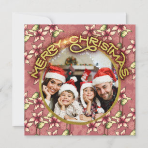 Cartes Pour Fêtes Annuelles Joyeux Noël en or Poinsettia rouge et flocons de n