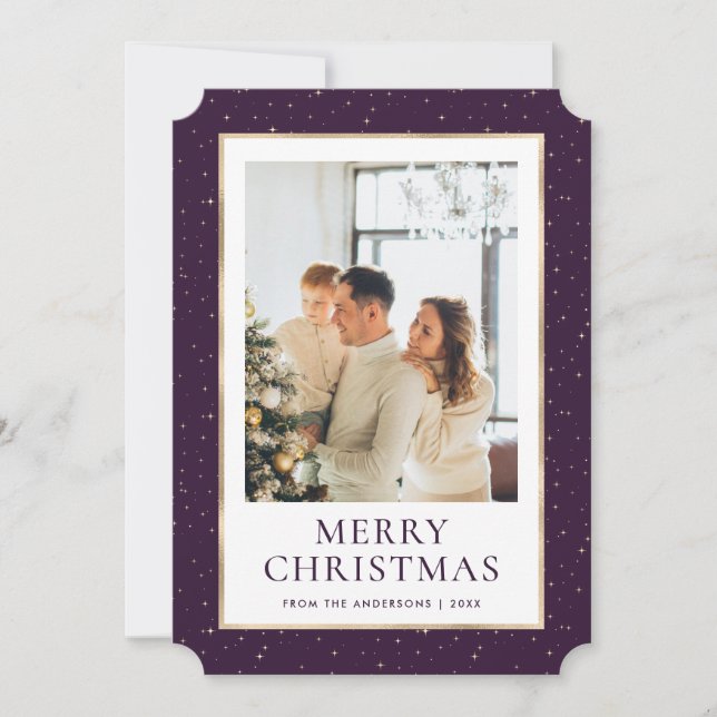 Cartes Pour Fêtes Annuelles Joyeux Noël en or violet (Devant)