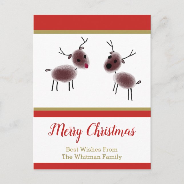 Cartes Pour Fêtes Annuelles Joyeux Noël Enfants Art Reindeer Vacances (Devant)