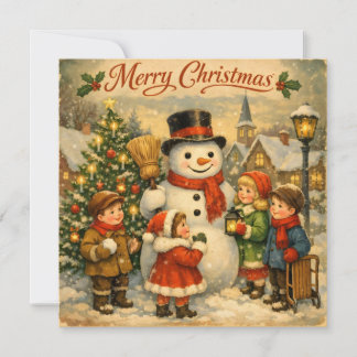 Cartes Pour Fêtes Annuelles Joyeux Noël Enfants Vintage avec Bonhomme de Neige