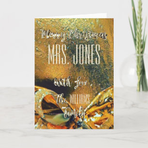 Cartes Pour Fêtes Annuelles Joyeux Noël Enseignant Faux Gold Rubon