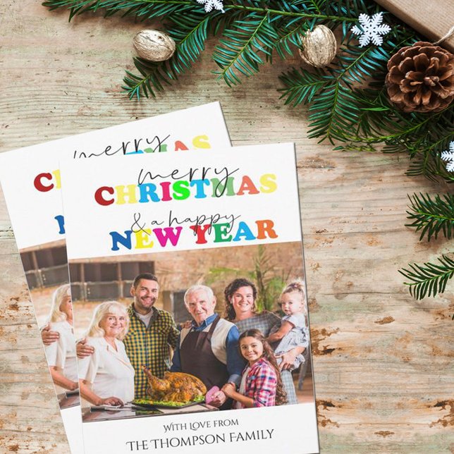 Cartes Pour Fêtes Annuelles Joyeux Noël et Bonne année photo (Merry Christmas & Happy New Year Photo Holiday Card)