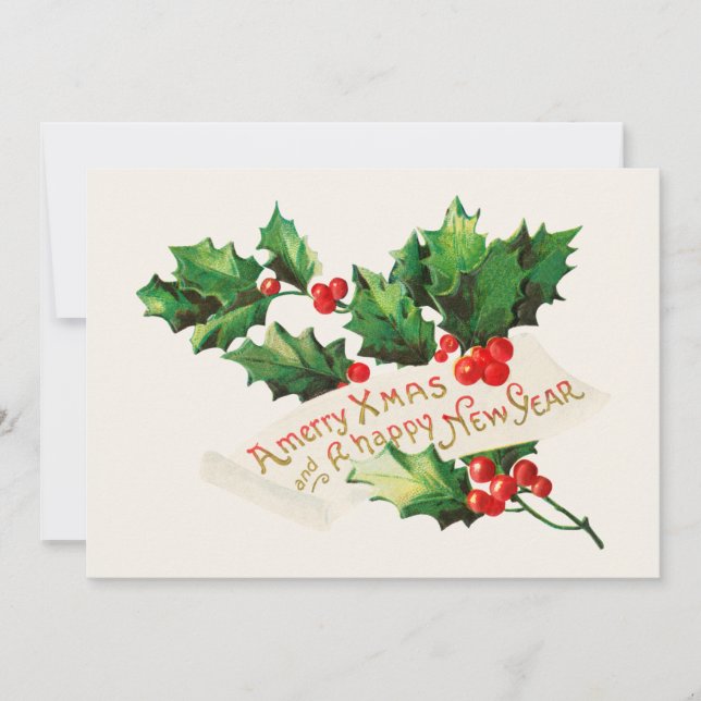 Cartes Pour Fêtes Annuelles Joyeux Noël et Joyeux Nouvel An Holly (Devant)