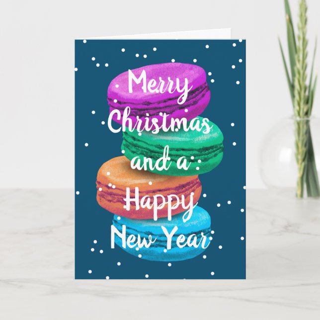 Cartes Pour Fêtes Annuelles Joyeux Noël et Joyeux Nouvel An macaron français (Devant)