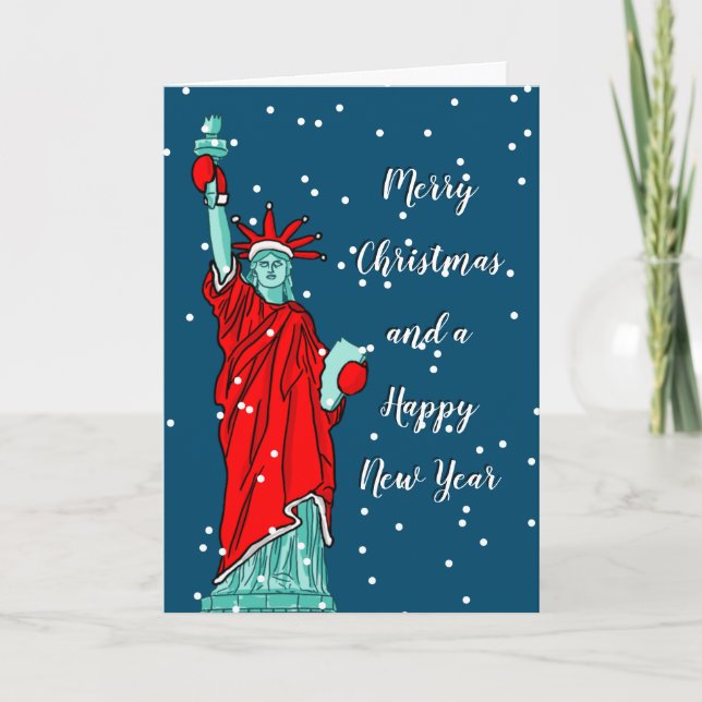 Cartes Pour Fêtes Annuelles Joyeux Noël et Joyeux Nouvel An Statue Liberty (Devant)