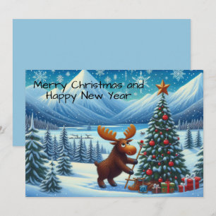 Cartes Pour Fêtes Annuelles Joyeux Noël et Joyeux orignal du Nouvel An