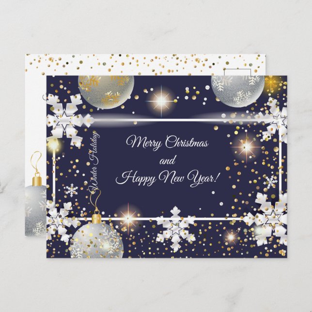 Cartes Pour Fêtes Annuelles Joyeux Noël et Nouvel An ! 20XX Silver Luxury (Devant / Derrière)