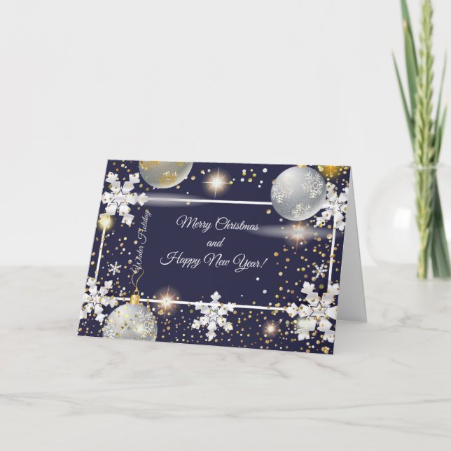 Cartes Pour Fêtes Annuelles Joyeux Noël et Nouvel An ! 20XX Silver Luxury (Devant)