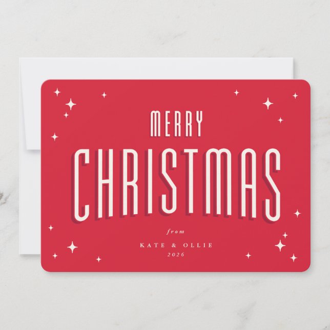 Cartes Pour Fêtes Annuelles Joyeux Noël Étoiles Rétro Rouge Clair Plat (Devant)