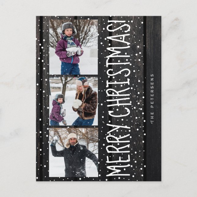 Cartes Pour Fêtes Annuelles Joyeux Noël famille 3 photo collage rustique (Devant)