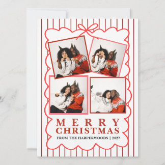 Cartes Pour Fêtes Annuelles Joyeux Noël Famille 4 Photos Rayure de Bonbon Rust
