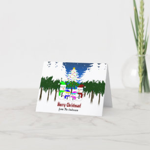 Cartes Pour Fêtes Annuelles Joyeux Noël ! Famille de bonhomme de neige