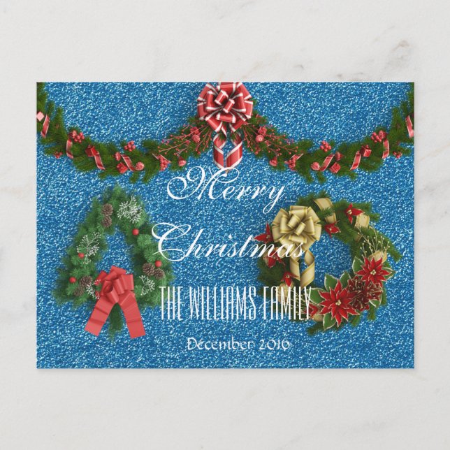 Cartes Pour Fêtes Annuelles Joyeux Noël Famille Décembre 2016 Wreath Blue (Devant)