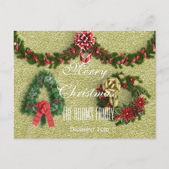 Cartes Pour Fêtes Annuelles Joyeux Noël Famille Décembre 2016 Wreath Gold (Devant)