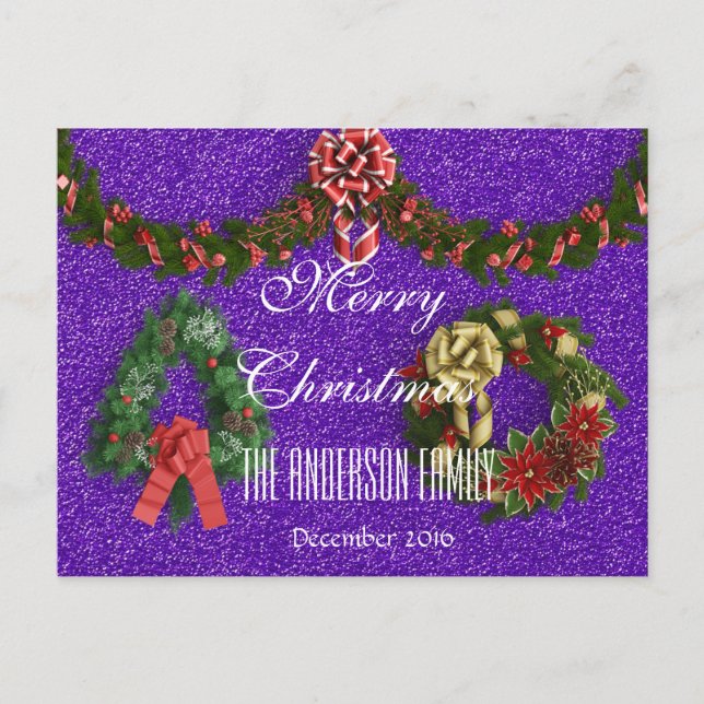 Cartes Pour Fêtes Annuelles Joyeux Noël Famille Décembre 2016 Wreath Purple (Devant)