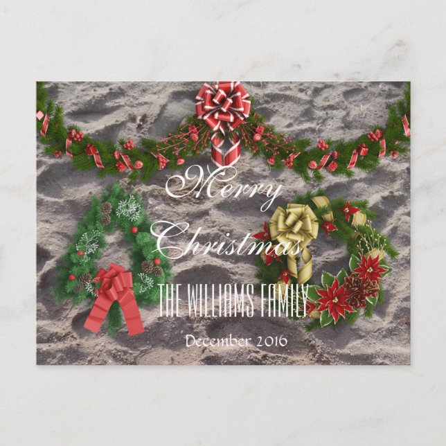 Cartes Pour Fêtes Annuelles Joyeux Noël Famille Décembre 2016 Wreath Sand (Devant)