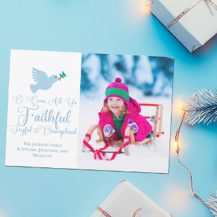 Cartes Pour Fêtes Annuelles Joyeux Noël Famille Photo Blue Dove Religieux