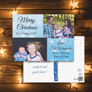 Cartes Pour Fêtes Annuelles Joyeux Noël Famille Photo Blue Snowflakes