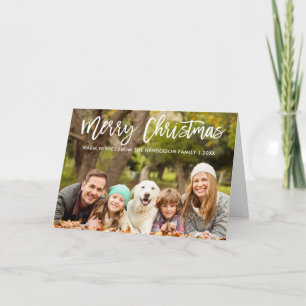 Cartes Pour Fêtes Annuelles Joyeux Noël Famille Photo Brush Script Plier