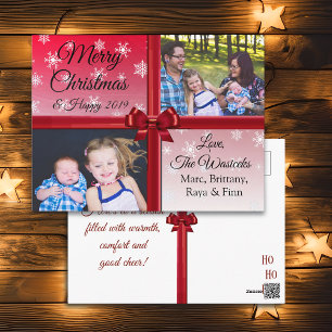 Cartes Pour Fêtes Annuelles Joyeux Noël Famille Photo Burgundy Bow