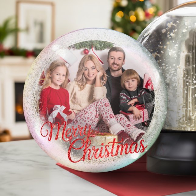 Cartes Pour Fêtes Annuelles Joyeux Noël Famille Photo Custom Snow Globe (Créateur téléchargé)