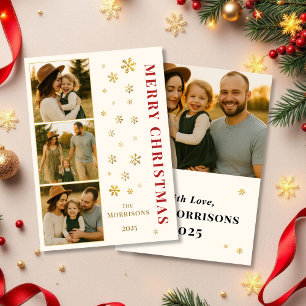 Cartes Pour Fêtes Annuelles Joyeux Noël Famille Photo Élégant Flocon de neige