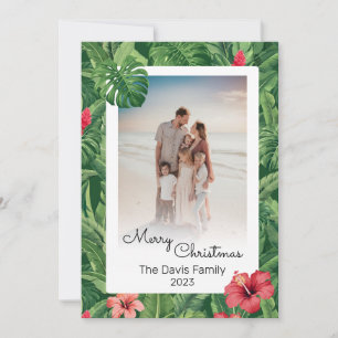 Cartes Pour Fêtes Annuelles Joyeux Noël Famille Photo Feuille de Fleur Tropica