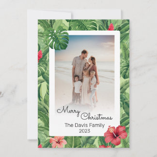 Cartes Pour Fêtes Annuelles Joyeux Noël Famille Photo Feuille de Fleur Tropica