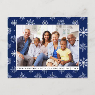 Cartes Pour Fêtes Annuelles Joyeux Noël Famille Photo Flakes Bleu