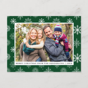 Cartes Pour Fêtes Annuelles Joyeux Noël Famille Photo Flakes Green