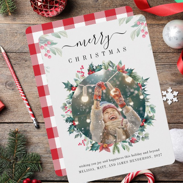 Cartes Pour Fêtes Annuelles Joyeux Noël Famille Photo Mistletoe Berries (Merry Christmas Family Photo Mistletoe Berries Holiday Card)