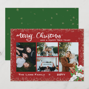Cartes Pour Fêtes Annuelles Joyeux Noël Famille Photo Neige Hiver Flores