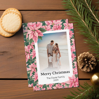Cartes Pour Fêtes Annuelles Joyeux Noël Famille Photo Pink Poinsettia