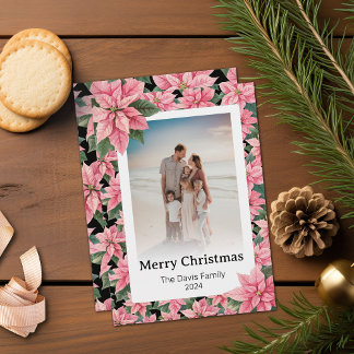 Cartes Pour Fêtes Annuelles Joyeux Noël Famille Photo Pink Poinsettia