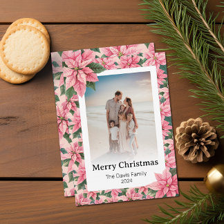 Cartes Pour Fêtes Annuelles Joyeux Noël Famille Photo Pink Poinsettia