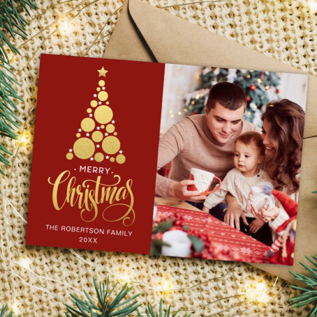 Cartes Pour Fêtes Annuelles Joyeux Noël Famille photo Red Holiday Card (Créateur téléchargé)