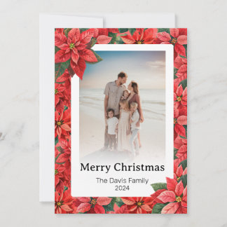 Cartes Pour Fêtes Annuelles Joyeux Noël Famille Photo Rouge Poinsettia Flower