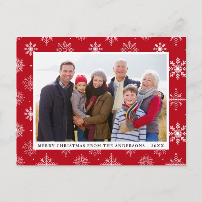 Cartes Pour Fêtes Annuelles Joyeux Noël Famille Photo Snowflakes Rouge (Devant)
