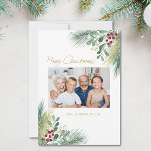 Cartes Pour Fêtes Annuelles Joyeux Noël Famille Photo Verdure