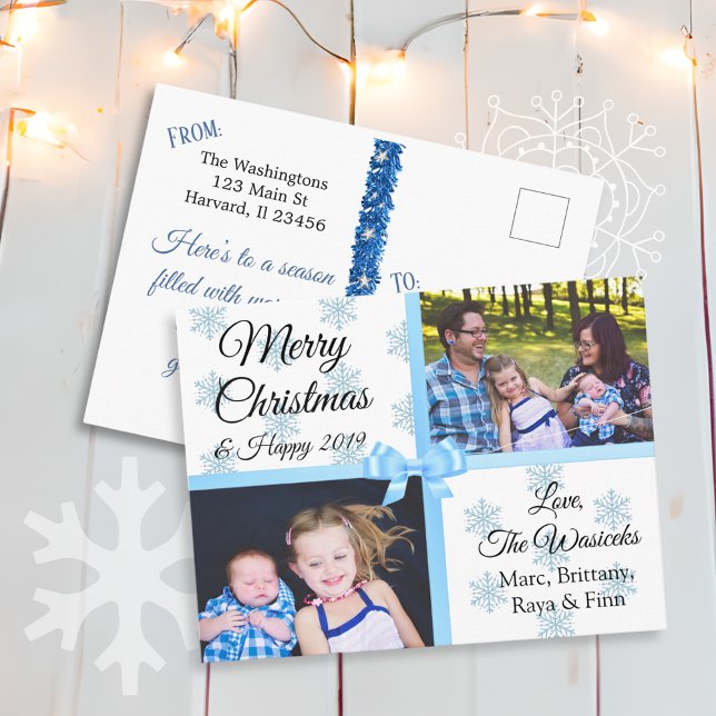 Cartes Pour Fêtes Annuelles Joyeux Noël Famille Photos Blue Snowflakes (Créateur téléchargé)