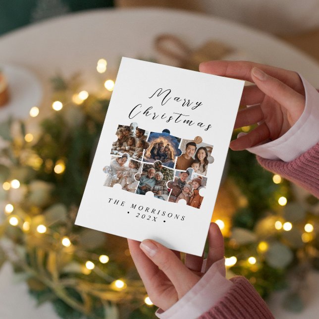 Cartes Pour Fêtes Annuelles Joyeux Noël Famille Puzzle Collage Photos (Créateur téléchargé)