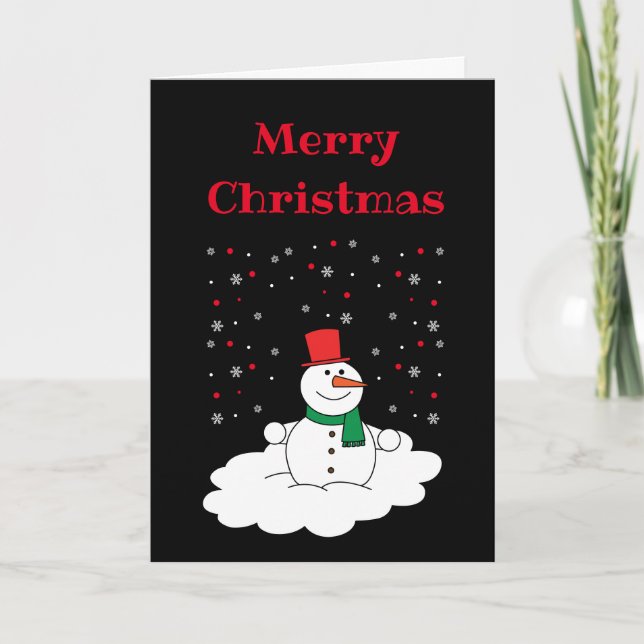Cartes Pour Fêtes Annuelles Joyeux Noël Famille Snowman Snowflakes Noir (Devant)