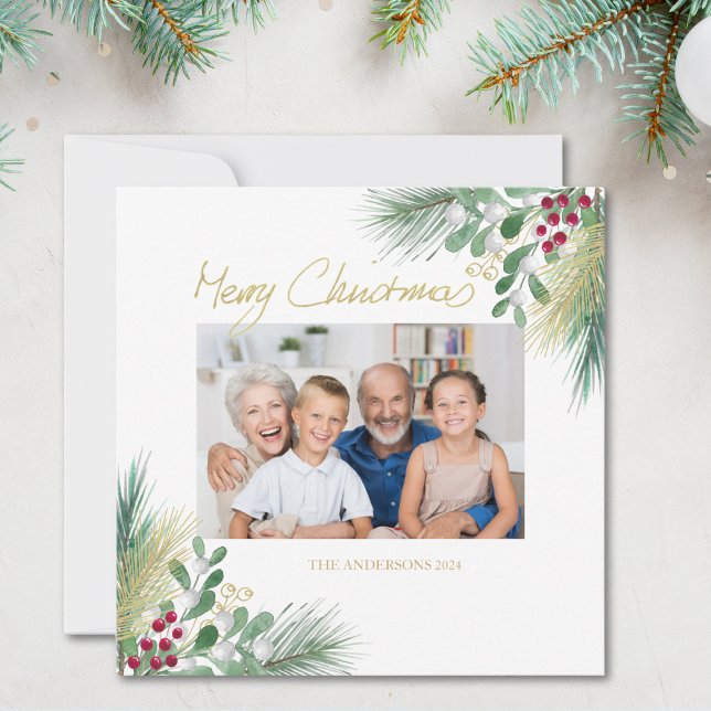Cartes Pour Fêtes Annuelles Joyeux Noël Famille Verdure Photo Vacances (Créateur téléchargé)