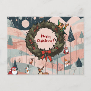 Cartes Pour Fêtes Annuelles Joyeux Noël Fantaisiste avec Couronne de Fête