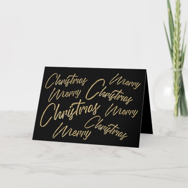 Cartes Pour Fêtes Annuelles Joyeux Noël Faux Gold Foil et Black (Devant)