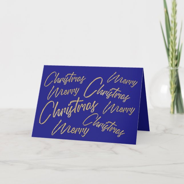 Cartes Pour Fêtes Annuelles Joyeux Noël Faux Gold Foil et Bleu (Devant)