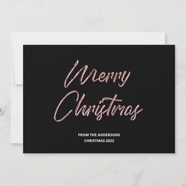 Cartes Pour Fêtes Annuelles Joyeux Noël Faux Rose Gold Foil et noir (Devant)