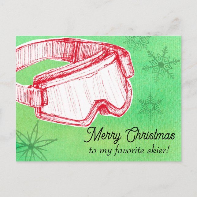 Cartes Pour Fêtes Annuelles Joyeux Noël Favori Skier lunettes Vert (Devant)
