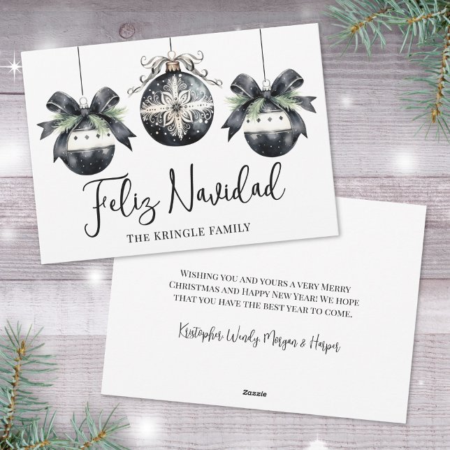 Cartes Pour Fêtes Annuelles Joyeux Noël Feliz Navidad Christmas (Elegant Black White Feliz Navidad Christmas Holiday Card)